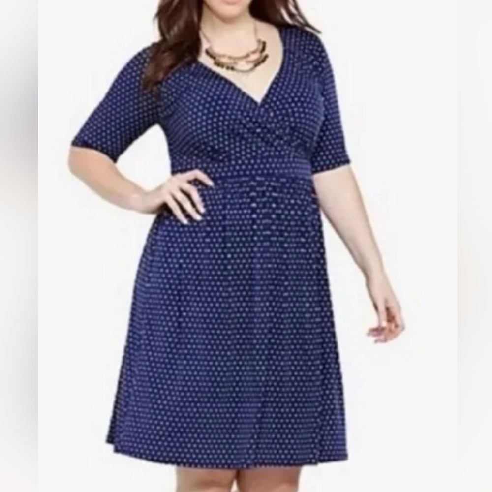 Torrid Polka Dot Dress Blue White Pockets Stretch V-neck A-line 3